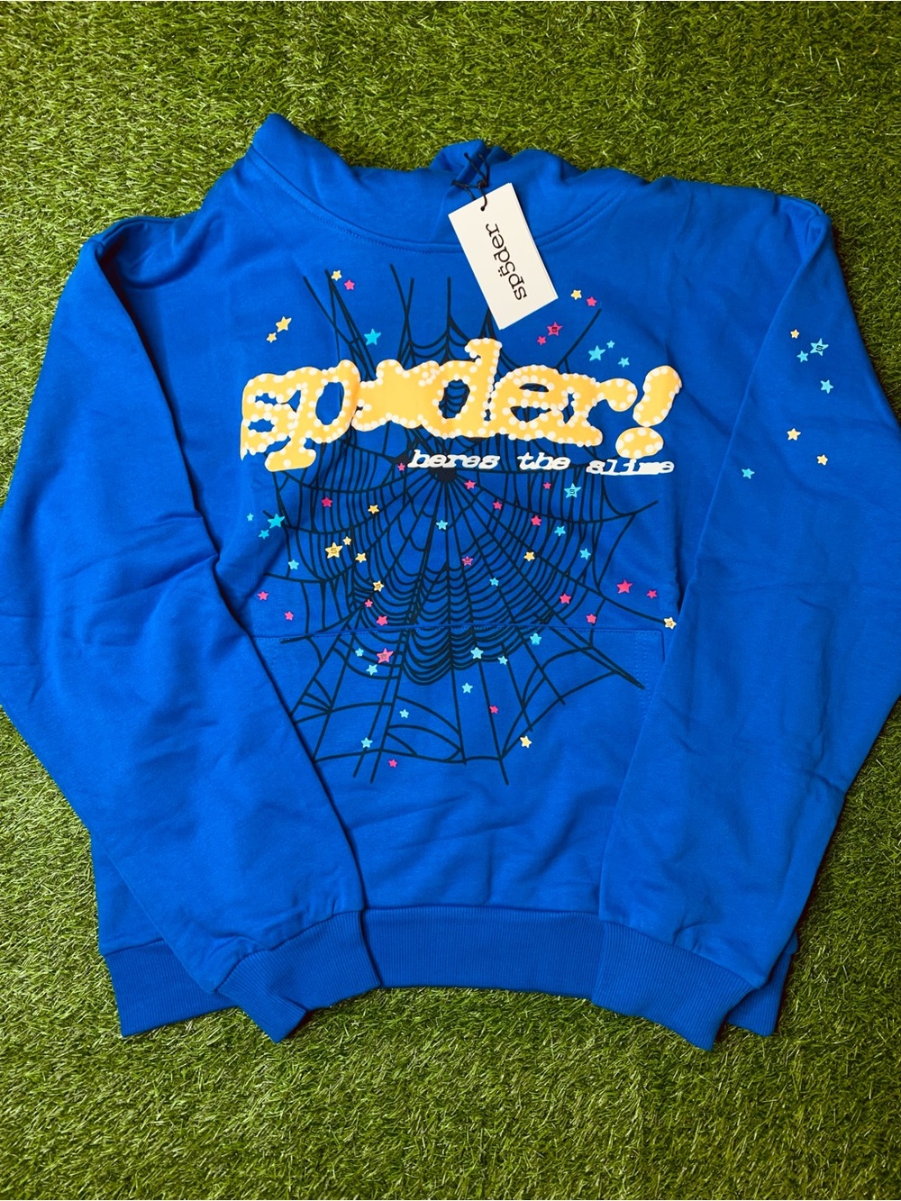 Blue Graphic Crewneck Sweater with Yellow Accent - Men's